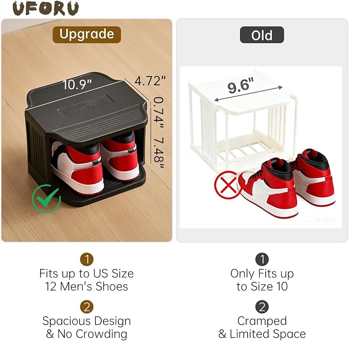 UFORU Small Shoe Rack, 7 Tier Plastic Vertical Shoe Rack for Small and Narrow Spaces, Free Standing Shoe Organizer for Closet, Entryway (Black)