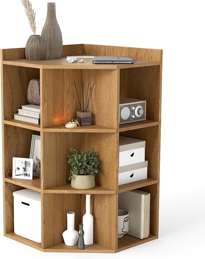 Giantex 3-Tier Corner Cabinet with Charging Station, Corner Shelf with 9 Cubbies, 1 USB Port & 1 Type-C Port, 4 Outlets, Cube Bookshelf, Storage Organizer for Small Spaces, Playroom, Living Room