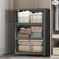 UAMFURI Stackable Storage Bins with Lids & Wheels & Door, Foldable Collapsible Closet Organizers, Extra Large Plastic Storage Drawers for Bedroom Dorm Office Garage (Dark-112QT, 3Pack with 1 top lid)