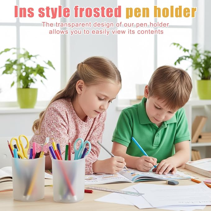 24 Pack Translucent Pen Holder Pencil Cups for Desk Organizers and Storage Stationery Plastic Matte Pencil Holder Cups Ins Style Transparent for Office Home Supplies