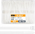ALBO Zip Ties White 8 Inch 1000 Pack 40 lb, Long Plastic Cable Ties Thick 0.14 Inch Tie Wraps Heavy Duty UV Resistant Nylon Wire Ties for Indoor and Outdoor