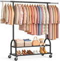 EAGMAK Heavy Duty Clothes Rack for Hanging Clothes Load 556 LBS, Height Adjustable Rolling Clothing Racks, Portable Metal Coat Rack Garment Wardrobe with Wheels and Shelves for Bedroom Laundry, Black