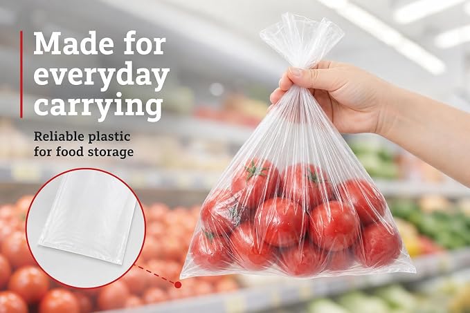 Plastic Produce Bags for Food Storage - 12"x20" Clear Grocery Bag for Fruits, Vegetables, Bread - Easy Peel-Off Design, Continuous Roll, 1.75" Core, Pack of 720 Bags [2 rolls]