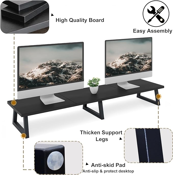 TEAMIX 42 inch Large Dual Monitor Riser, Desk Organizer Stand for TV Laptop | Extra Long Computer Stand Shelf, Wood & Steel TV Riser, Holds 300lbs, Keyboard & PS5 Storage Below, For Home Office & Gaming