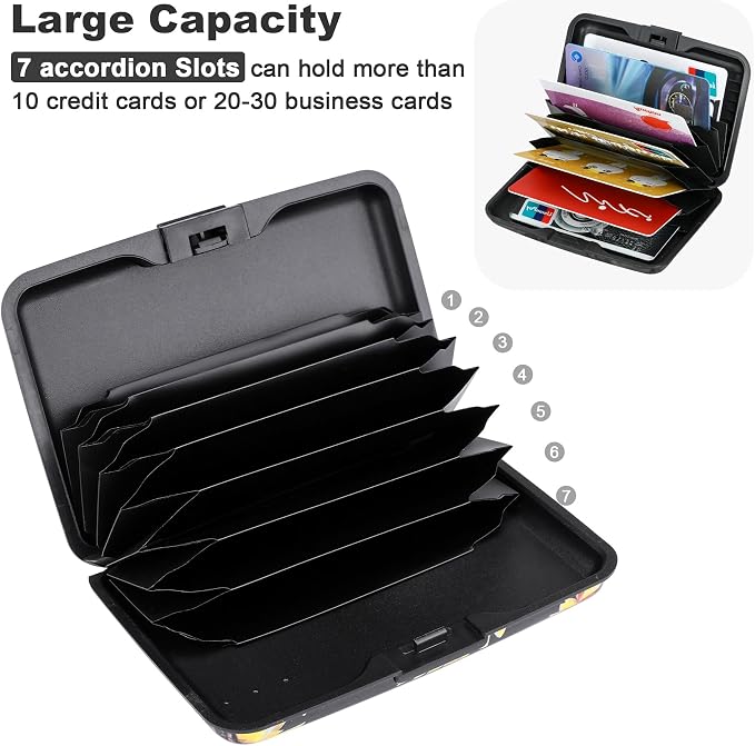 ELFISH Mini RFID Aluminum Wallet Credit Cards Holder Business Card Case Metal ID Case for Men Women (Yellow sunflower)