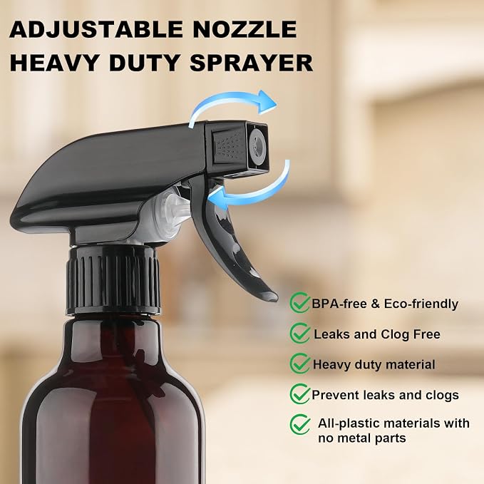 16.9oz Glass Spray Bottles 2 Pack,Mist/Stream Spraying | Adjustable Refillable Containers for Hair Care, Cleaning Solutions, Plants, Essential Oils