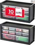IRIS USA 10-Drawer Organizer (2 Pack), Made in USA, Teacher Toolbox, Plastic Storage Drawers, Stackable Organizer for Hardware, Small Parts, Craft, Bead, Screw, Nut and Bolt, Building Bricks, Black