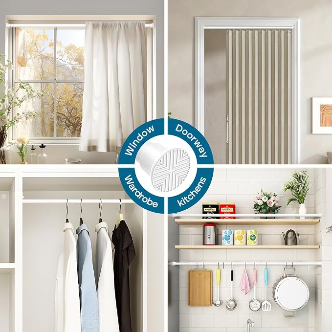 AIZESI Spring Tension Curtain Rods 24 to 46 Inch, 2Pcs White Tension Rod Tension Curtain Rod, Spring Tension Rod No Drilling Adjustable Curtain Rod Spring Loaded Curtain Rods
