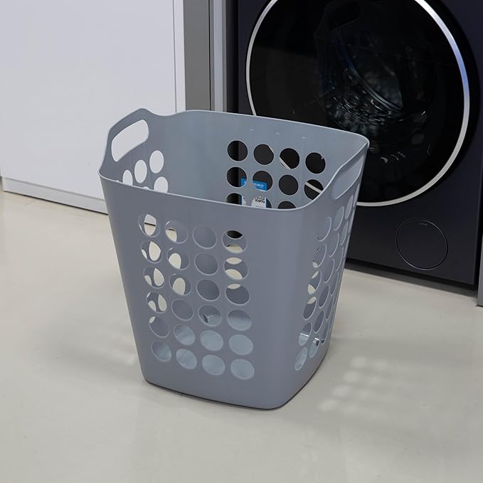 Flexible Plastic Laundry Basket - Square Storage Hamper with Side Handles for Easy Carrying - Versatile Organizer for Laundry, and Household Storage, Gray 50 Litter