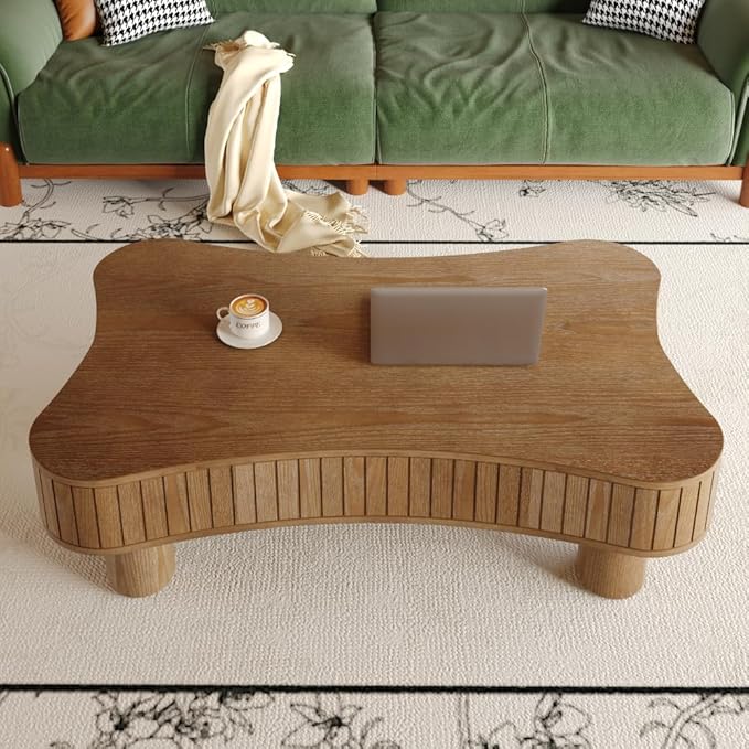 Lift Top Coffee Table with Hidden Storage Fluted Panel Silent Hydraulic Lift Curved Corners (Walnut)