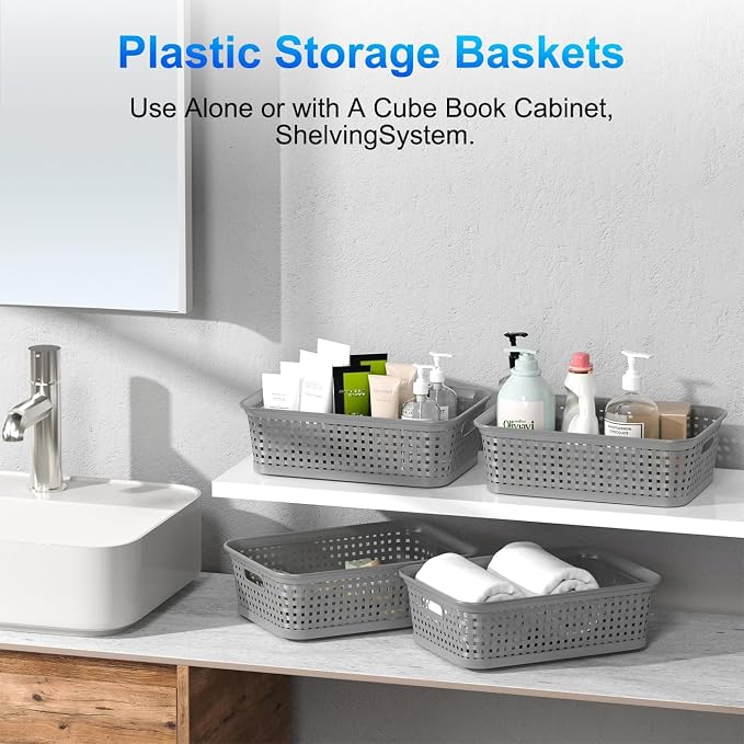 12 Pack Plastic Storage Baskets, Small Baskets for Organizing, Plastic Storage Bins Wicker Pantry Organizer Bins Household Toys for Laundry Room, Bedrooms, Kitchens, Cabinets, Countertops | Plastic, Storage Bins, Wicker, Pantry Organizer, Household Toy...