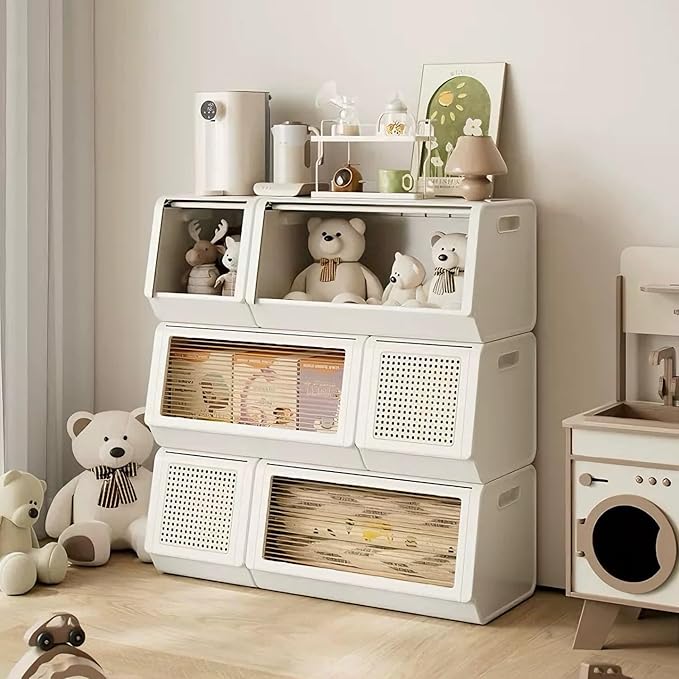 SunSettler Plastic Storage Organizer with Flip Door, Stackable Storage Cabinet, Magnetic Opening, Large Capacity Clothes Toy Shoe Cabinet, Easy Assembly for Living Room Bedroom