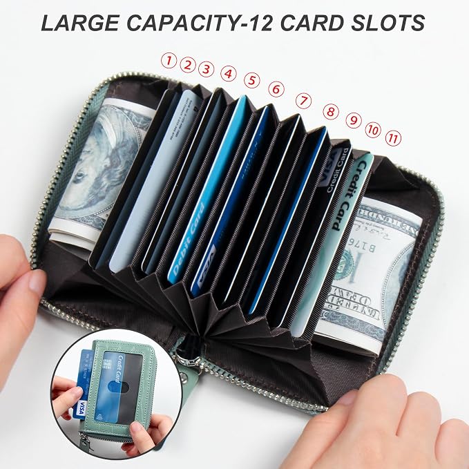 Credit Card Wallet, RFID Card Case Wallet, Zipper Card Cases Holder for Men Women, RFID Blocking, KeyChain Wallet, Compact Size Card Organizer Case for Women