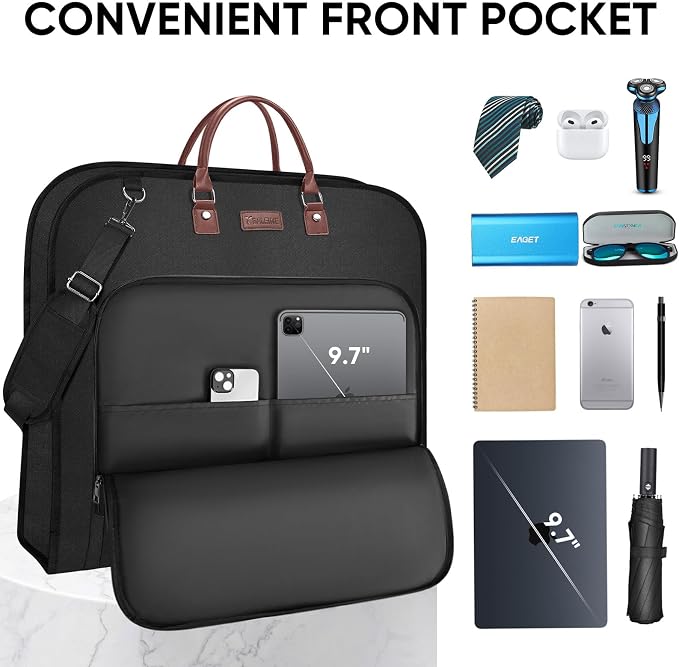 BALEINE Travel Garment Bag, Travel Suit Bag for Men, Water Resistant Carry on Garment Bag for Hanging Clothes, Garment Duffel Bag for Travel Business (Black, 48")