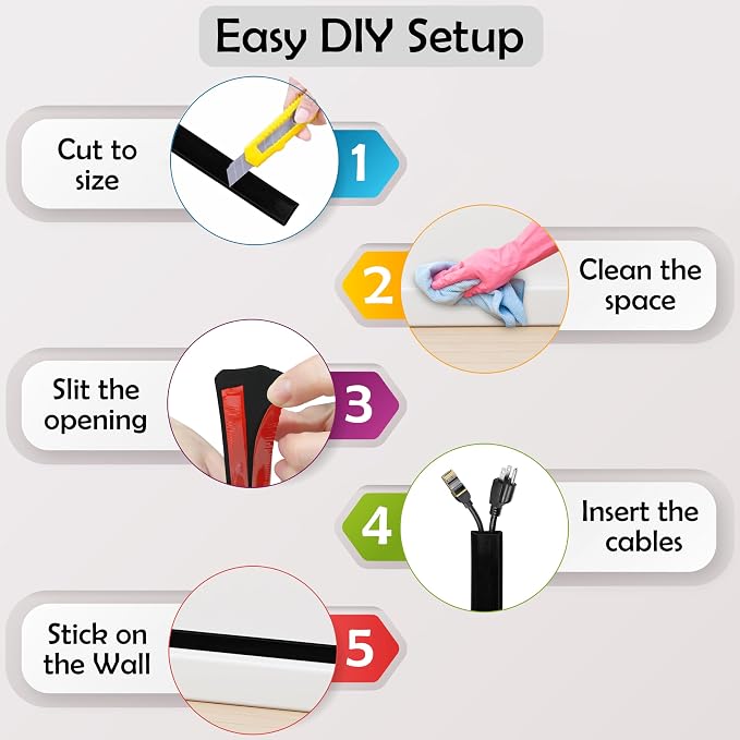 TV Cord Hider – Flexible Wall Cord Cover Slim Design Silicone Cable Raceway - Self Adhesive, Cut to Size Design for Hiding Wires on Wall - Clean Home Setup Cable Concealment (Black, 10 Feet)