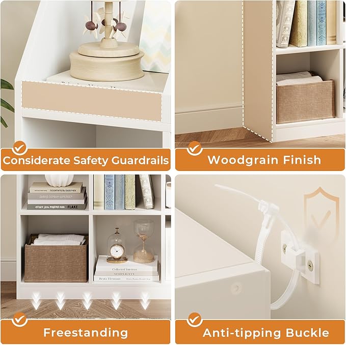 NELYE 12-Cube Wooden Storage Bookcase - 11-Inch Open Shelf Cabinet, Simple Modern Bookshelf Organizer for Home Office, Living Room, White