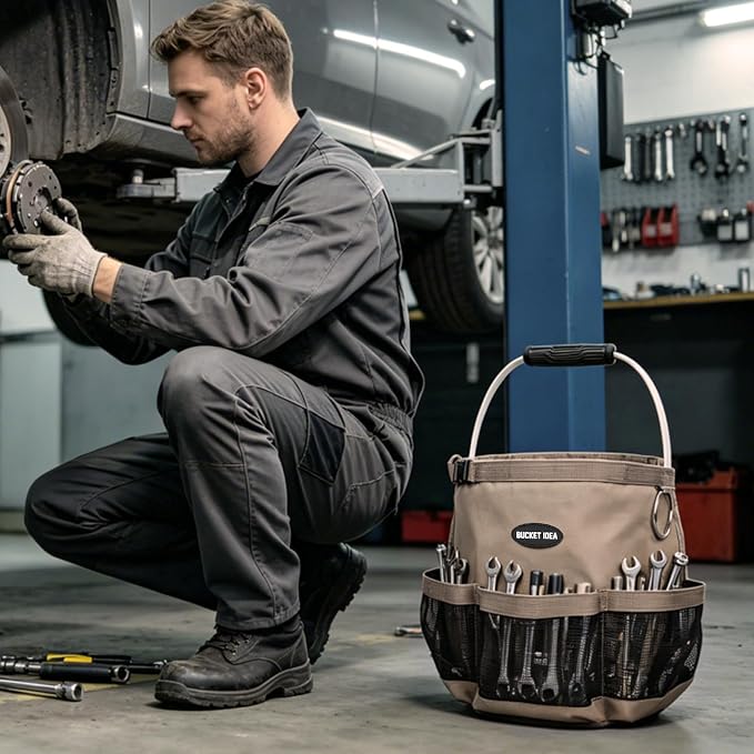 MELOTOUGH Wash Tool Organizer for 5 Gallon Bucket, cleaning bucket organizer Pockets for Clean Supplier Car Wash organizer Khaki Color (1)