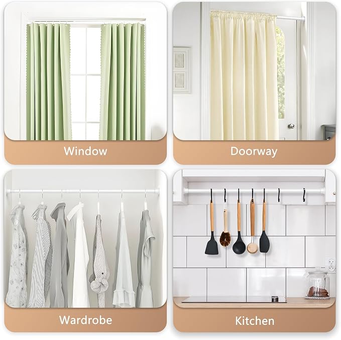 2 Pack Spring Tension Curtain Rod 18-36 inch, Adjustable Tension Rod No Drilling Small Curtain rod, Spring Loaded Curtain Rods for Windows Doorway, White