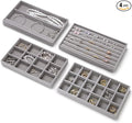 Velvet Jewelry Organizer Trays Set of 4,8.3"x4.9"x0.9",Stackable Storage Drawer Organizers Trays for Earring Ring Necklace Jewelry Display Case(4 Set,Gray)