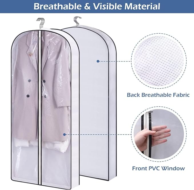 SLEEPING LAMB 50" Clear Garment Bags for Hanging Clothes Storage 4" Gussetes Dress Bags for Closet Storage Coat Cover for Suits, Sweater, Jacket(5 Packs)
