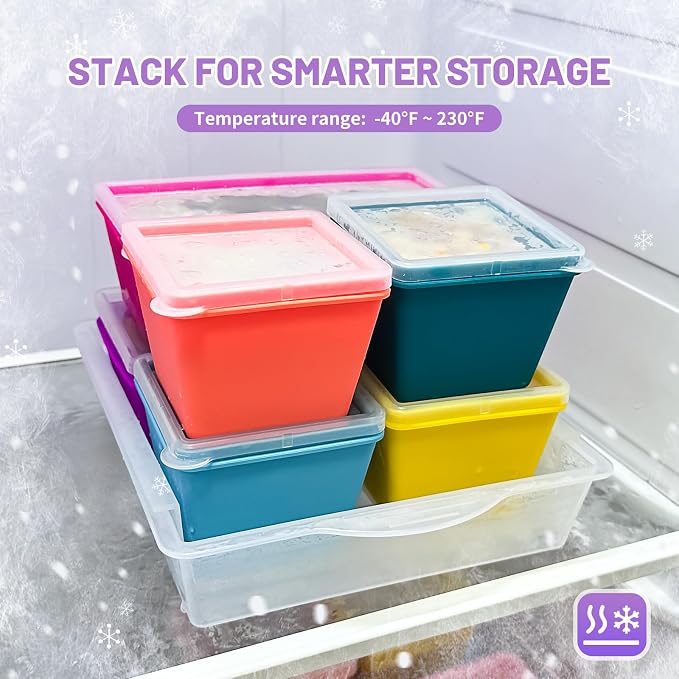 Gemice Silicone Freezer Molds with Lids, 6-Pack 1-Cup & 2-Cup | Oven & Dishwasher Safe, BPA-Free Soup Portion Cubes Trays, Freezer Containers for Food Storage