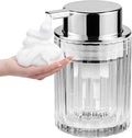 Foaming Hand Soap Dispenser, 8oz Refillable Clear Glass with Silver Pump, for Liquid Soap or Lotion, Vertical Ribbed Decor for Bathroom Vanity, Kitchen, Commercial Use - 1 Pack