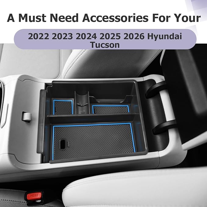 LUWU 2025 2026 Hynudai Tucson Center Console Organizer 2022-2026 Tucson NX4 Armrest Storage 2026 Tucson Console Organizer Tray Tucson SE/SEL/XRT Armrest Organizer 2025 2026 Tucson Accessories (Blue)