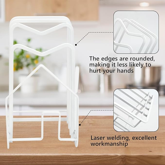 Multi-functional stainless steel kitchen cutting board rack-a compartmentalized storage rack that can accommodate 3-5 cutting boards/baking trays/trays,saving counter space (White)