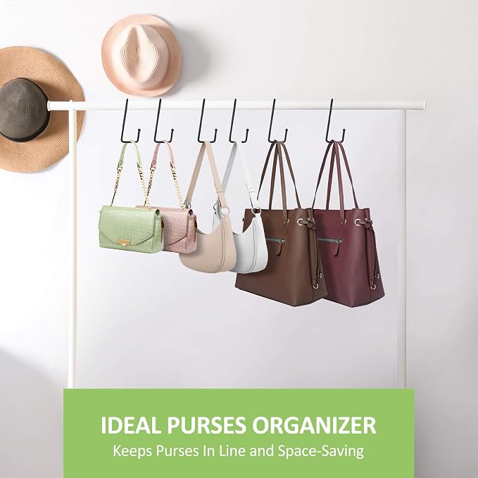 15 Pack Purse Hanger for Closet, Super Sturdy Purse Hooks, Hanging Backpack Bag Holder, Closet Organizers and Storage, Black