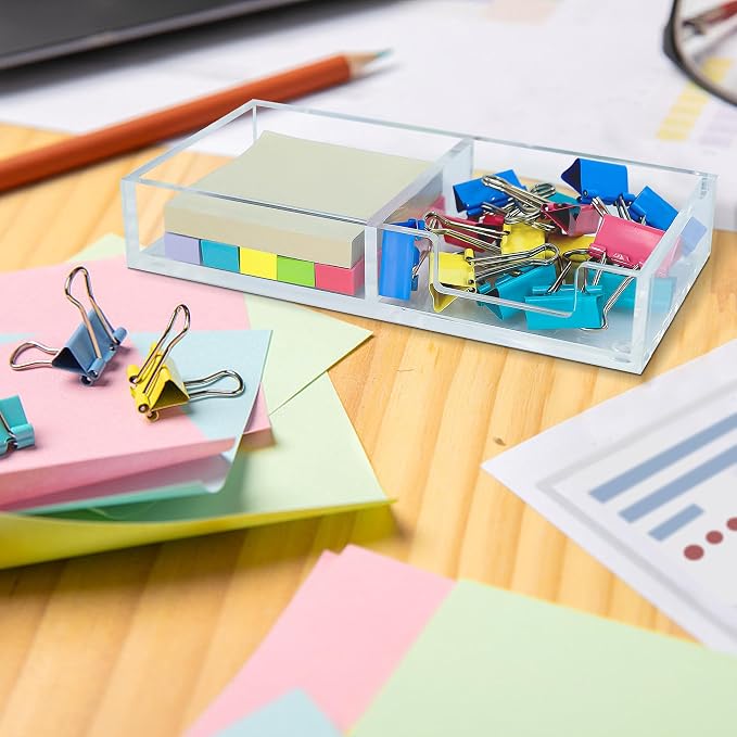 Sticky Note Holder 2 in 1, Clear Acrylic Memo Pad Holders for Desk Organization School Office Home, Post Pop Notes Dispenser for 3"X3" Note Pads (BQ210)