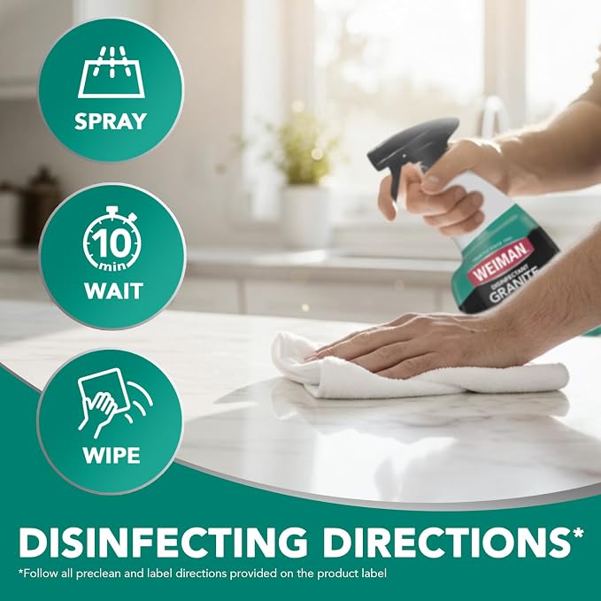 Weiman Disinfecting Granite & Stone Daily Cleaner and Sealer Kit - For Granite, Marble, Quartz, Quartzite, Slate - 24 oz Daily Kitchen Countertop Cleaner, 24 oz Granite & Stone Sealer