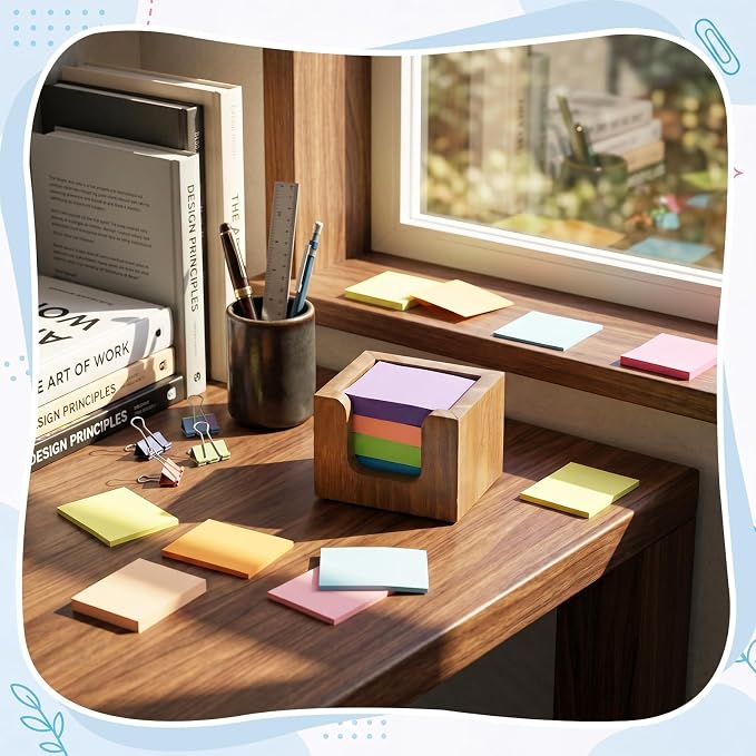 Eaasty Wood Sticky Note Holder Sets 1.5 x 2 Inch Sticky Note Dispenser with 8 Pads 100 Sheets Small Stick Notes Self Memo Pad Dispenser for School Office Home Desk Organizer Supplies