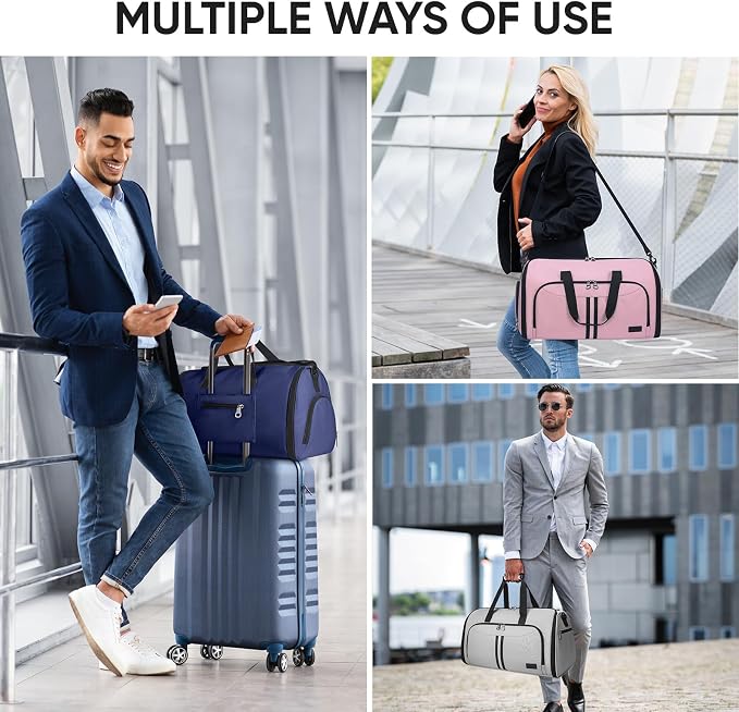 BALEINE Travel Garment Bag, Travel Suit Bag for Men, Water Resistant Carry on Garment Bag for Hanging Clothes, Garment Duffel Bag for Travel Business (Gray-Convertible)