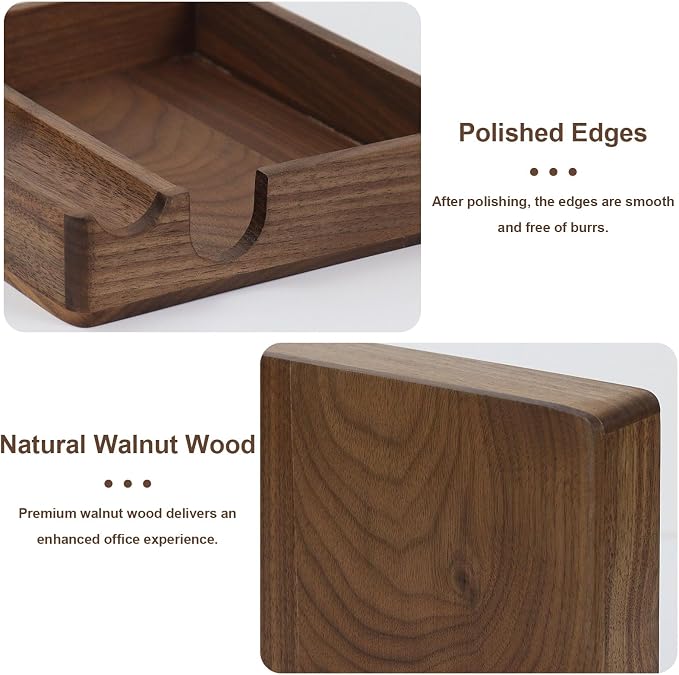 Buqoo Black Walnut Wood Sticky Note Holder with Pen Slot 4x6 Memo Pad | Black walnut wood sticky note holder with pen slot, fits 4x6 memo pads and features U-shaped opening for easy access