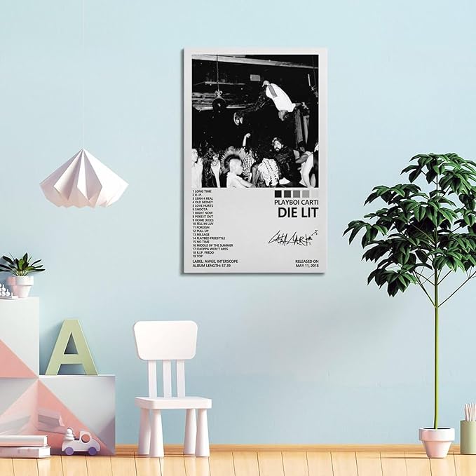 OrdaLi Playboi Carti Poster: Die Lit Album Cover, Canvas Art, Room Decor - Living & Bedroom - 8x12in (20x30cm) Frame-Style