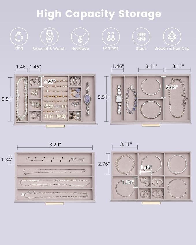 Lolalet Jewelry Box Organizer, 4-Layer Jewelry Organizers and Storage Case with Glass Lid, Ring Earring Bracelet Necklace Holder Organizer, Birthday Valentine Gifts for Women Girls -4Layer, HazePurple