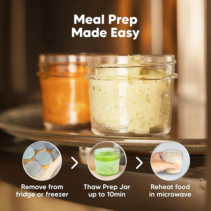 KeaBabies 6pk 4oz Glass Baby Food Containers with Lids, Leak-Proof (Slate) | Microwavable Small Glass Jars, Baby Purees, Toddler Snack Storage Containers, BPA-Free, Dishwasher-safe, Freezer Safe
