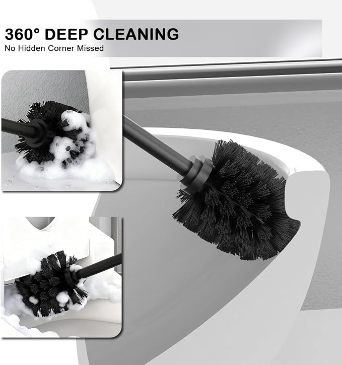 Stainless Steel Toilet Brush and Holder Set : Weighted Stable Base, Removable Inner Tube.Long Handle Toilet Bowl Brush Splash-Proof Design for Deep Cleaning & Space-Saving Storage,Nickel