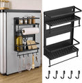 Vercraft Magnetic Dorm Fridge Organizer Heavy Duty Metal 66lbs over Dorm Fridge Shelf Essentials Side of Fridges Paper Towel Holder with Storage Shelf Hooks Magnetic Spice Rack for Room Kitchen(Black)