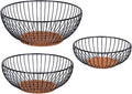 Set of 3 Stackable Metal Mesh Fruit Basket Bowl, Round Rust-Proof Breathable Wire Storage Organizer, Non-Slip Decorative Produce Holder for Kitchen Countertop, Store Fruits Veggies Snacks, Black