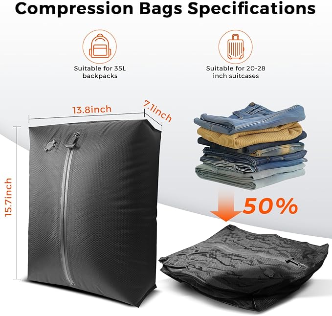 CKline Vacuum Bags for Travel Luggage with Electric Pump, IP67 Reusable Vacuum Compression Bags for Travel, Backpack & Suitcases | Space-Saving Vacuum Seal Packing Cubes for Clothing (1PC-M-PUMP)