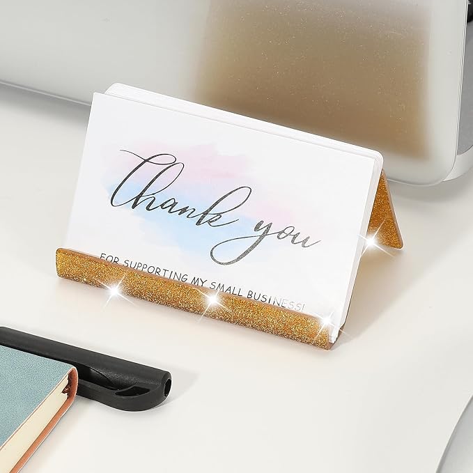 PATIKIL Business Card Holder for Desk, Acrylic Business Card Holders Shine Card Stand Organizer Cards Display for Office Exhibition, Gold Tone
