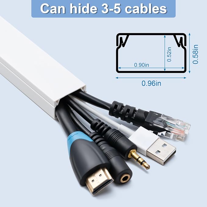58in Cord Hider, Cable Hider, Cord Covers for Wires on Wall, Paintable Cable Cover Raceway, Wire Hiders for TV on Wall, Cord Concealer, Cord Cable Management, 4X L14.5 W0.96 H0.58in, White