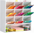 BEYGORM White Acrylic Vertical Marker Organizer for 150 Markers with 13 Compartments, Angled Pen & Pencil Holder, Large Desk Stationery & Art Supply Storage for Office & School (10.2 x 9.8 x 4 Inch)