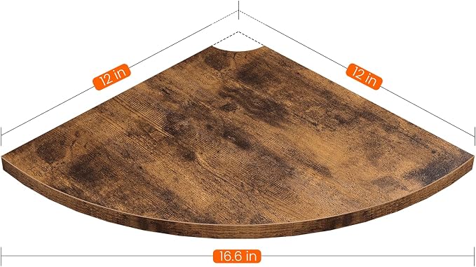 Homode Corner Wall Shelf, 12 Inch Wide Wooden Corner Floating Shelves with Cord Hole, Set of 4 Round Corner Hanging Storage Shelving for Bathroom Living Room Small Spaces, Rustic Brown