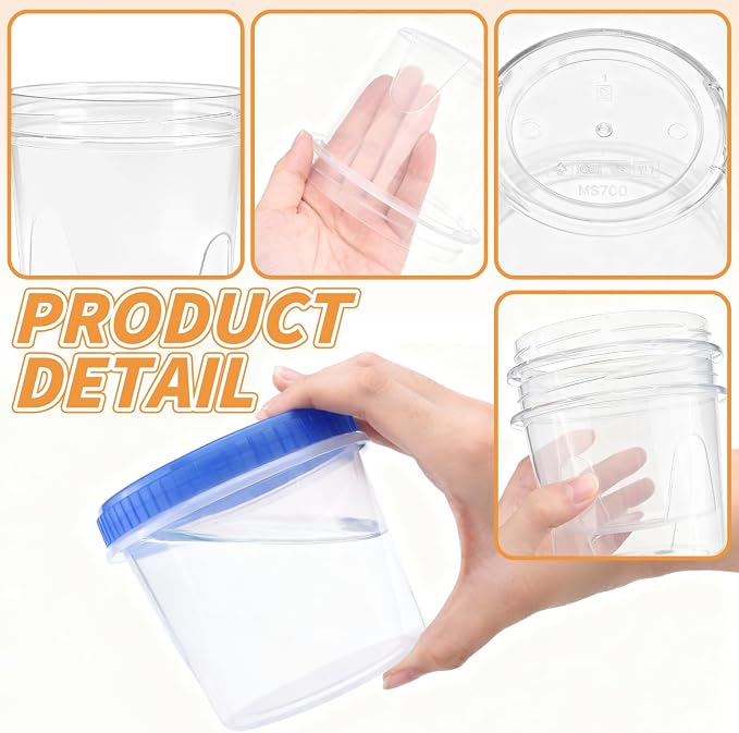 6 Pack Freezer Containers with Screw On Lids, 24 Oz Stackable Reusable Plastic Storage Container, Airtight Plastic Food Storage Containers with Twist Top Lids for Food Soup Jello Sauce