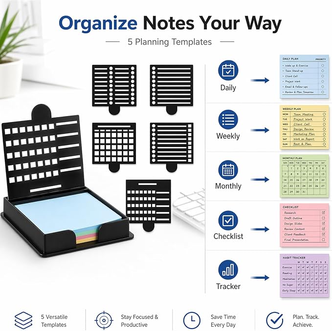 A Set Of Sticky Note Holder,Post It Note Holder,Containing 5 Different Templates And 1 Sticky Note Sticky Note Stencil,Sticky Note Dispenser,Sticky Note Organizer,Suitable For A Home Office To-Do List