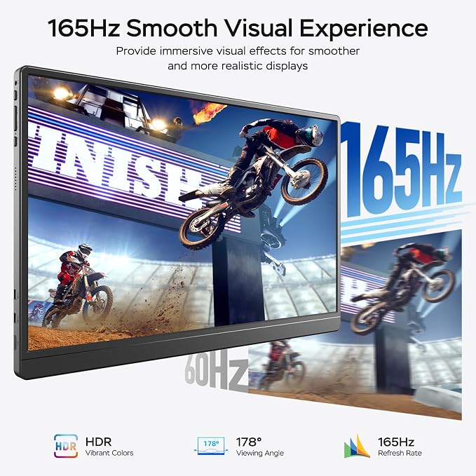 MNN 17.3" 2.5K Portable Monitor 165Hz 2560x1440 QHD, 100% sRGB IPS Gaming Monitor, USB-C & HDMI External Display with Kickstand, Slim Semi-Metal Travel Monitor for Laptop, Phone, PS5, Xbox