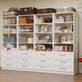 Closet Organizer System with Drawers, 8FT Wood Closet Shelving System Small Walk in Closet Standalone Corner Closets Storage with Hanging Rods White (8FT)