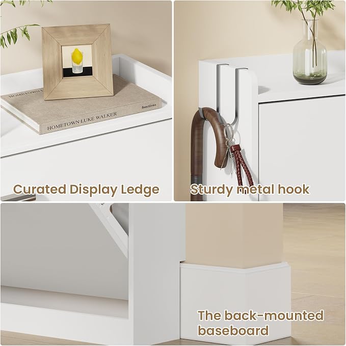Shoe Cabinet Organizer with 2 Flip Drawers, Freestanding Shoe Rack Cabinet, 31.5" W × 6.3" D × 33.1" H Narrow Shoe Cabinet Storage for Entryway, Foyer, Hallway, White